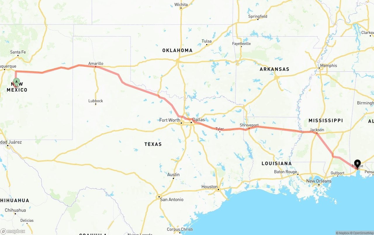 Shipping route from New Mexico to Port of Mobile