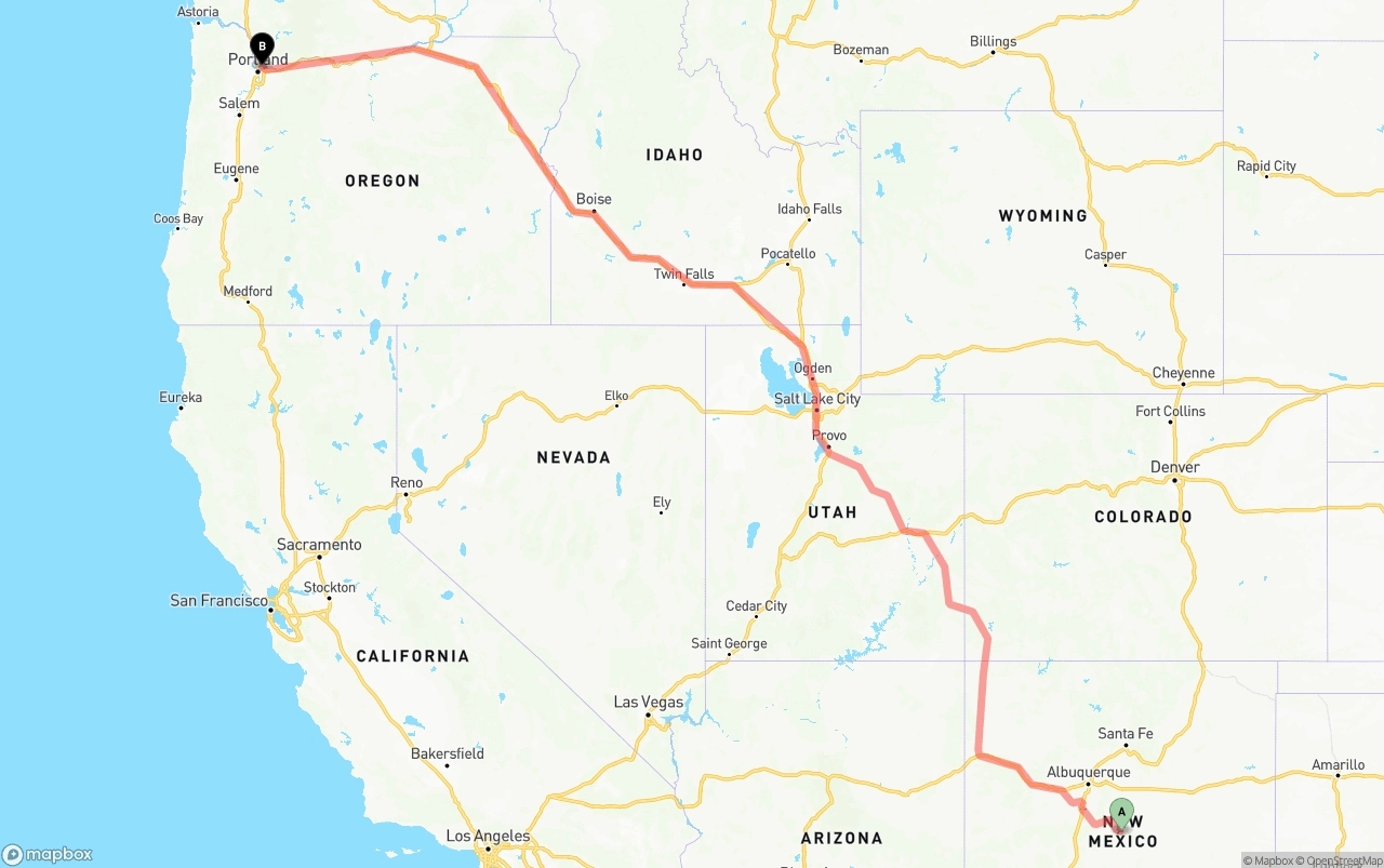 Shipping route from New Mexico to Port of Portland