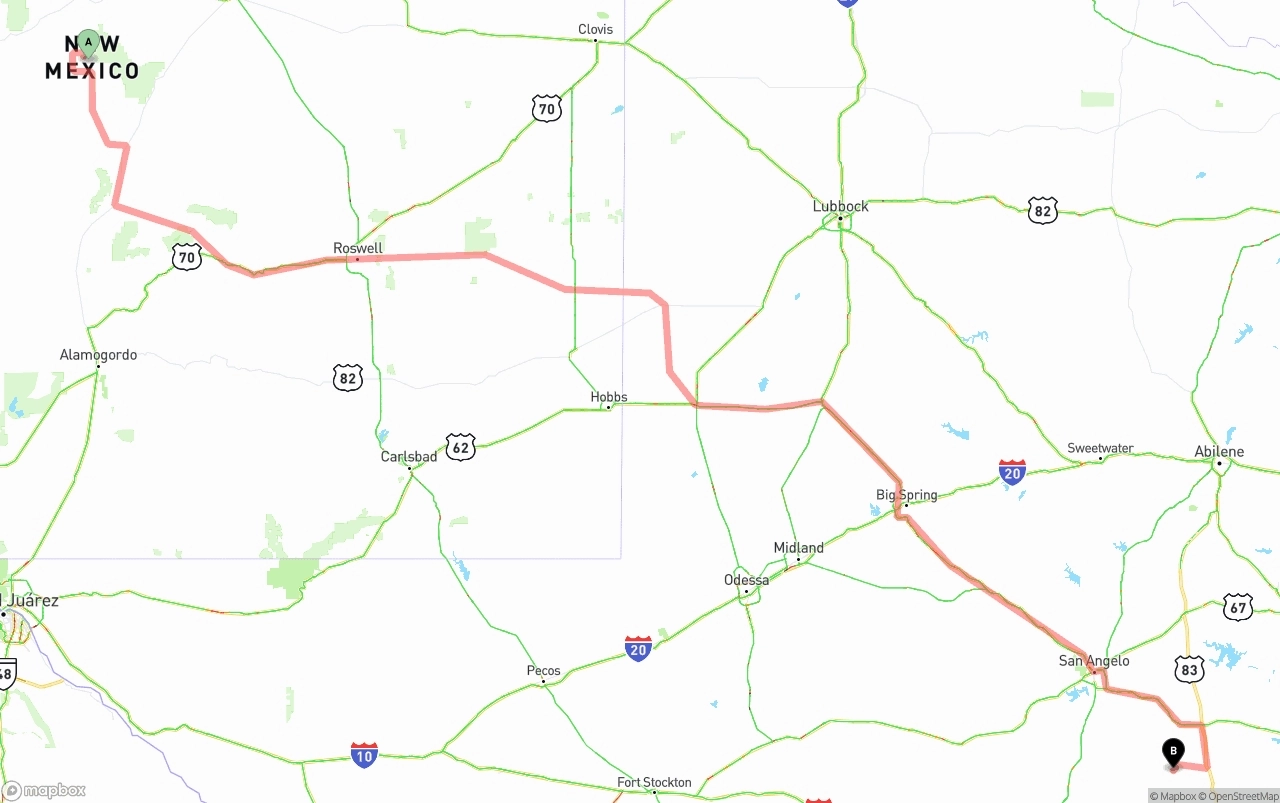 Shipping route from New Mexico to Texas