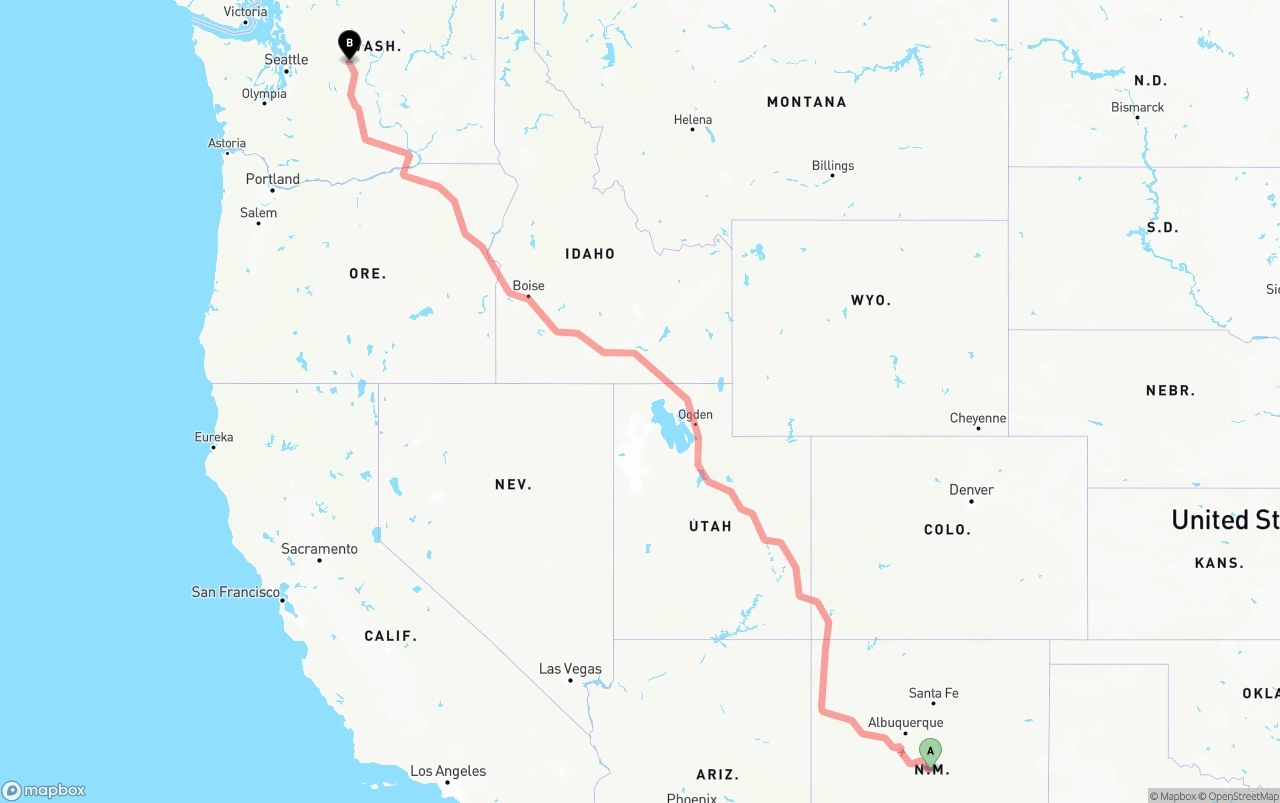 Shipping route from New Mexico to Washington