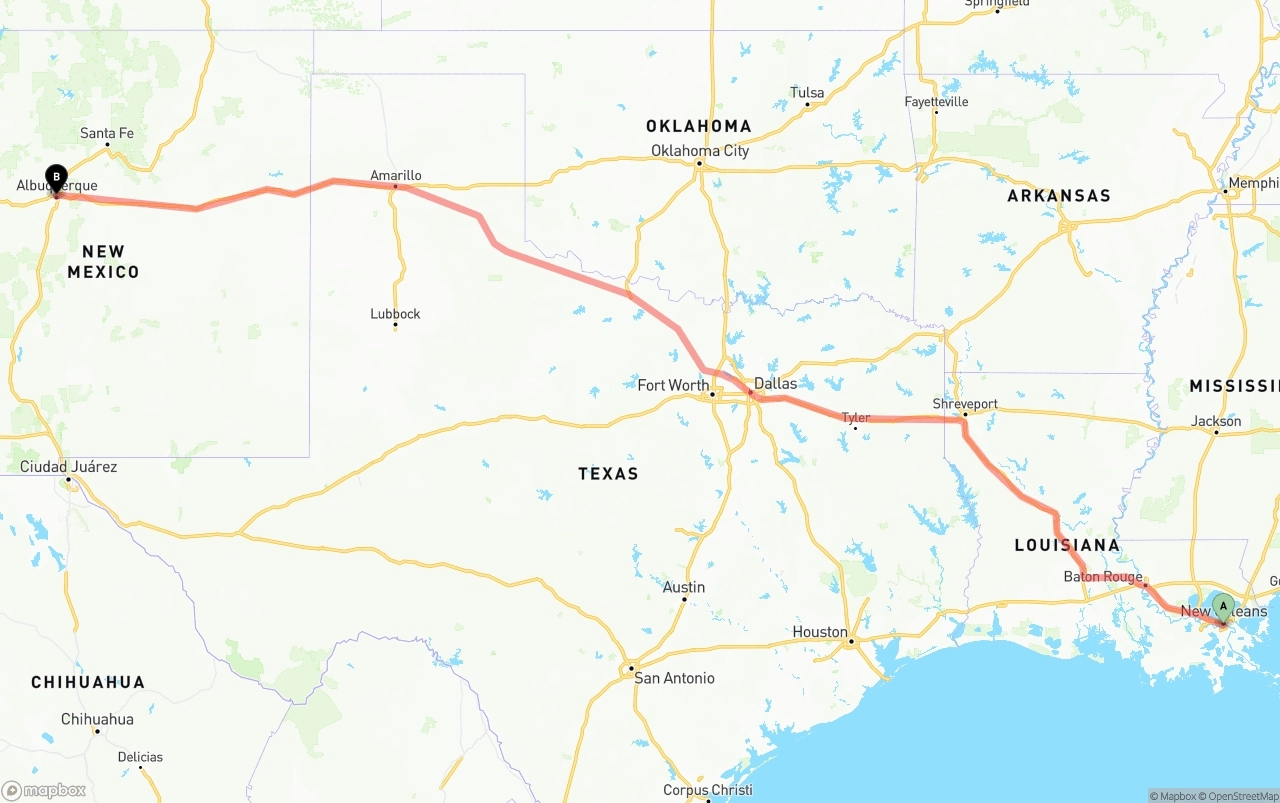 Shipping route from New Orleans to Albuquerque