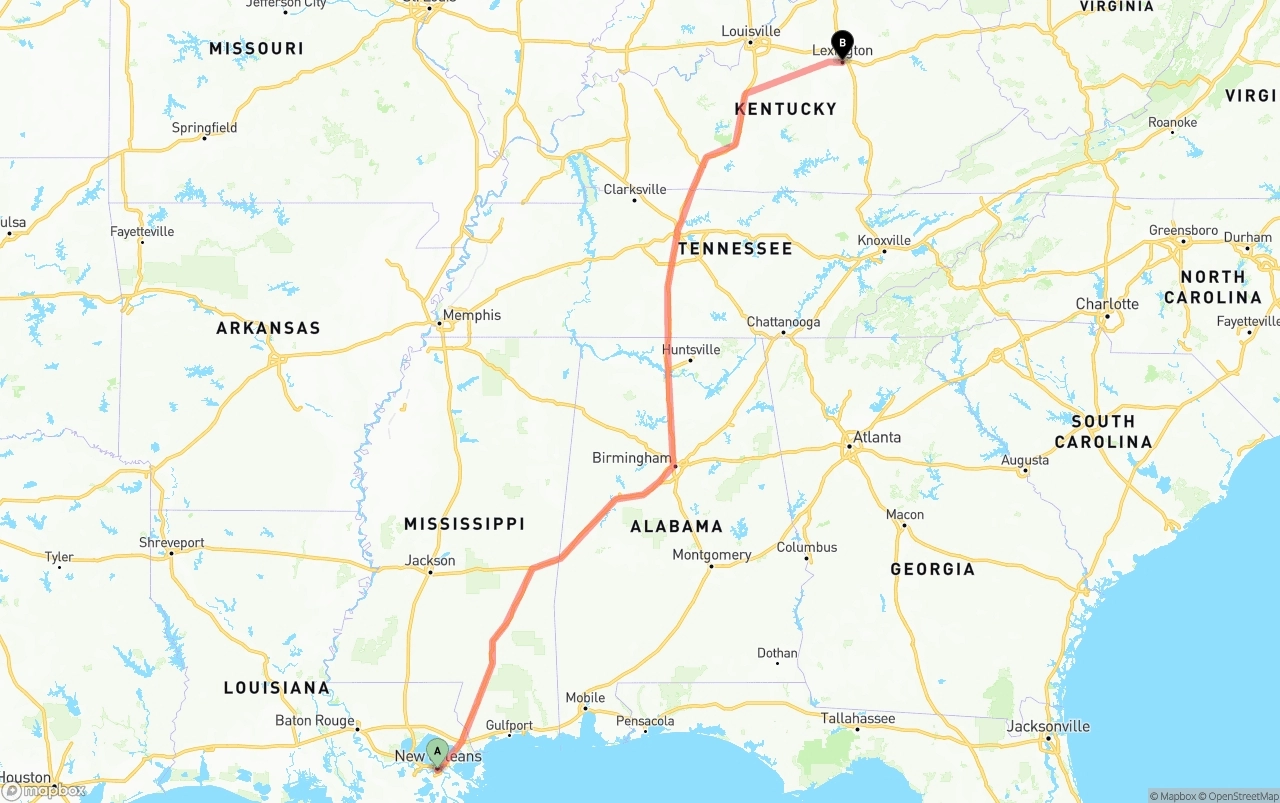 Shipping route from New Orleans to Lexington