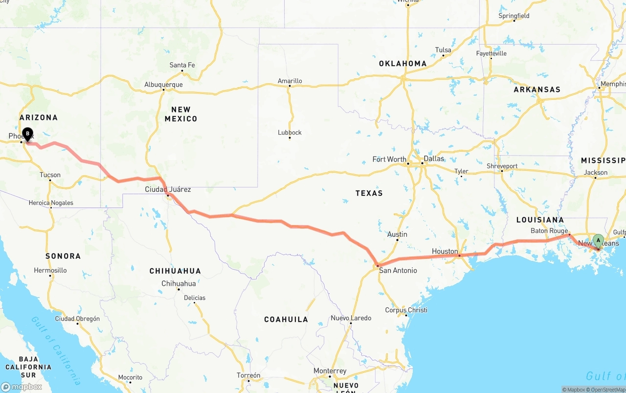 Shipping route from New Orleans to Mesa
