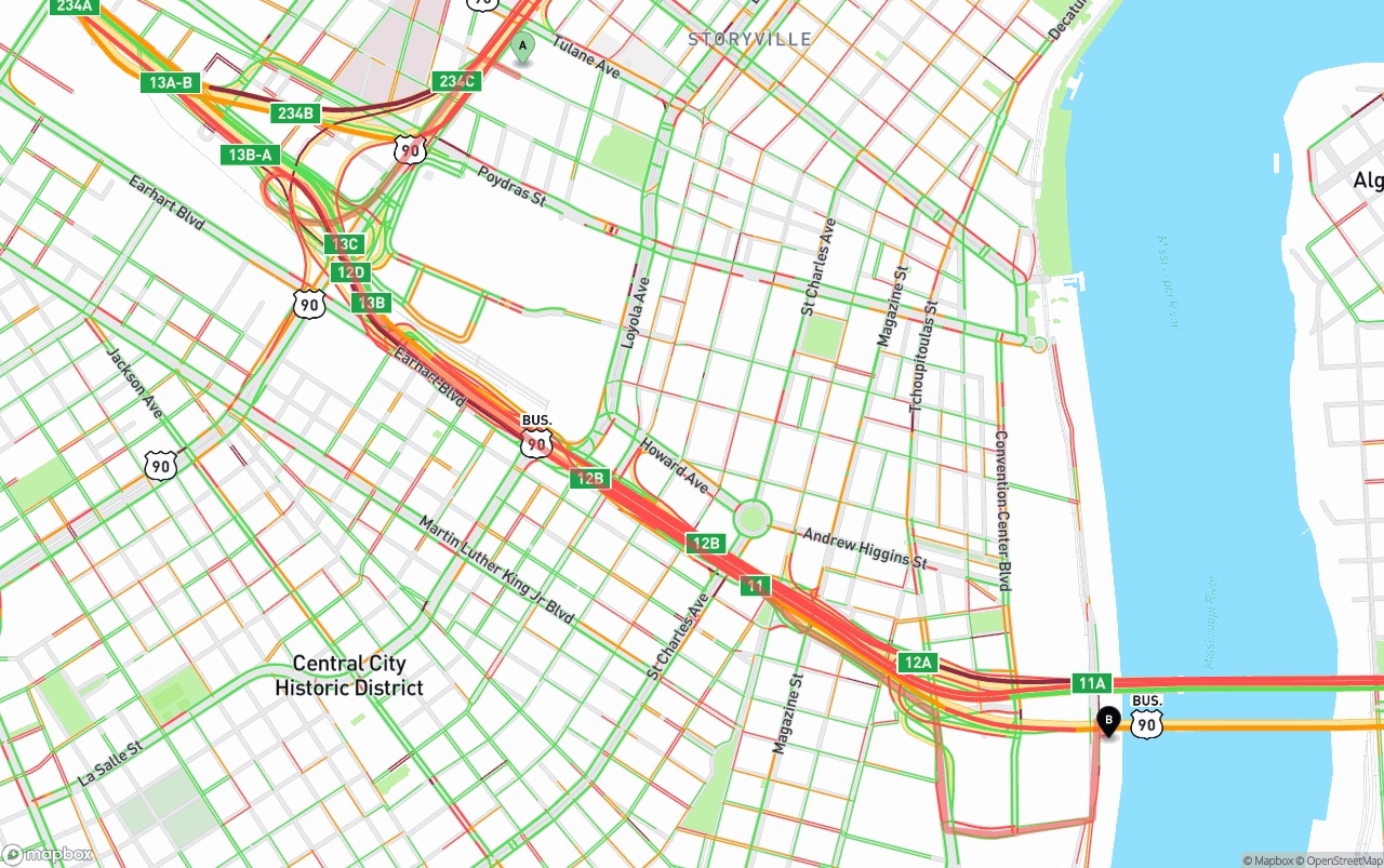 Shipping route from New Orleans to Port of New Orleans