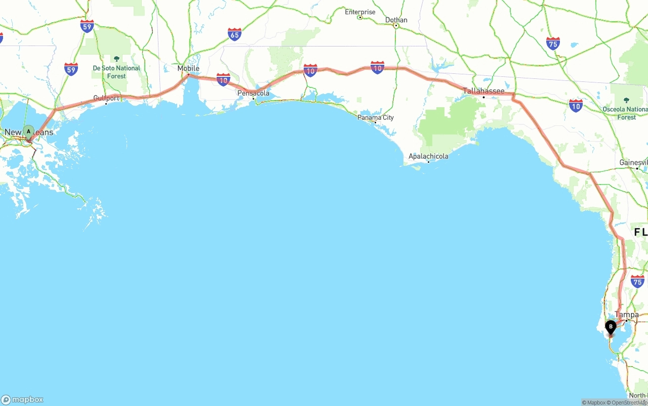 Shipping route from New Orleans to St. Petersburg