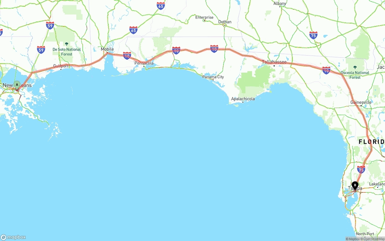 Shipping route from New Orleans to Tampa