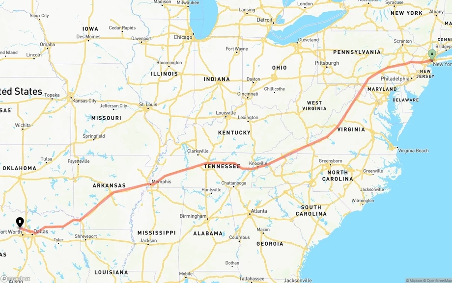 New York City to Aurora freight shipping route map
