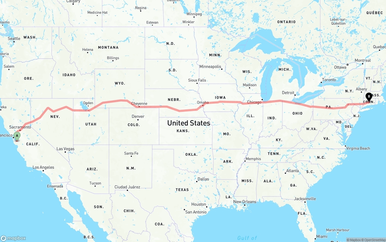 Shipping route from Norman Y. Mineta San Jose International Airport to Connecticut