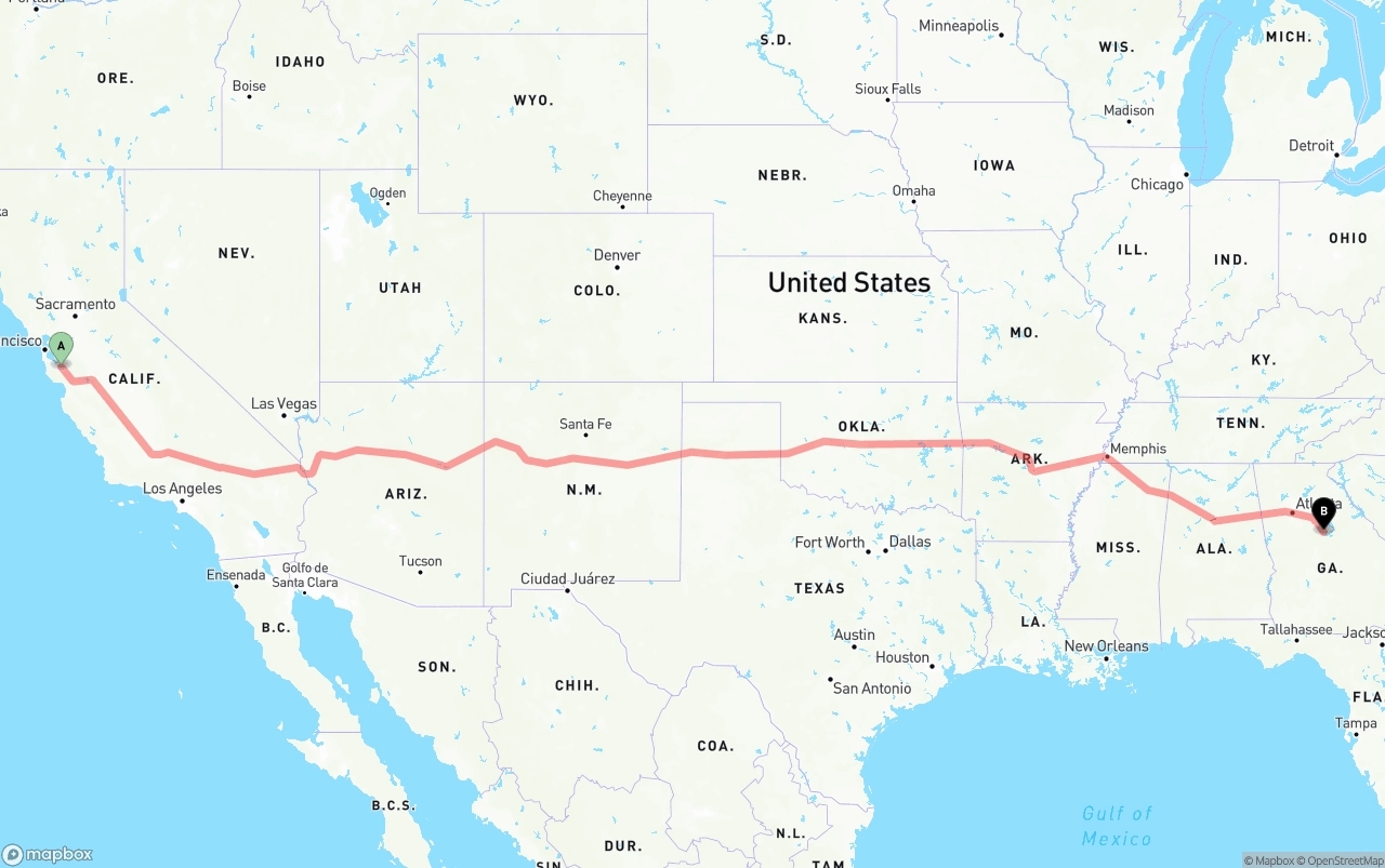 Shipping route from Norman Y. Mineta San Jose International Airport to Georgia