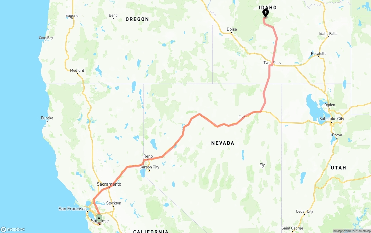 Shipping route from Norman Y. Mineta San Jose International Airport to Idaho