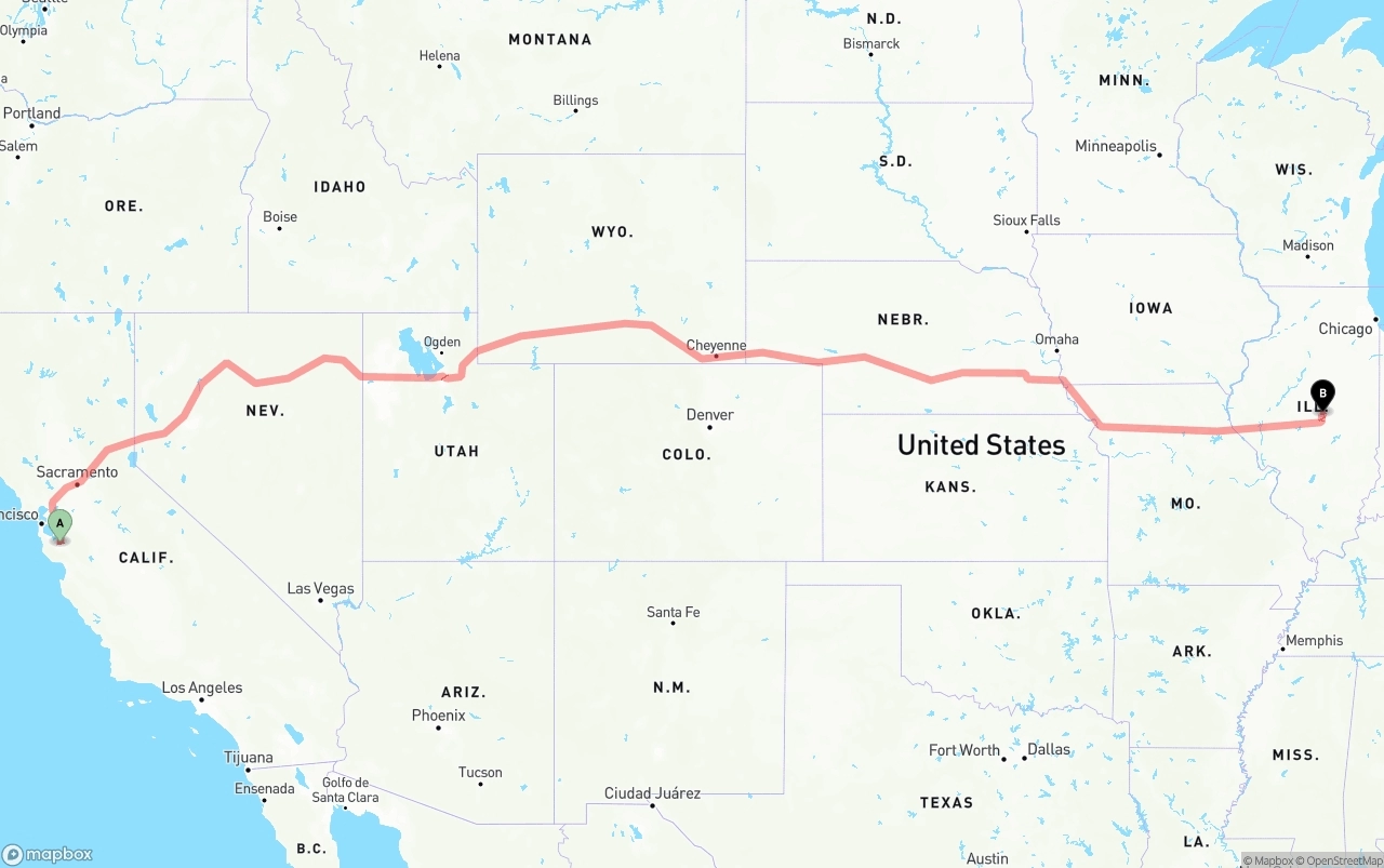 Shipping route from Norman Y. Mineta San Jose International Airport to Illinois
