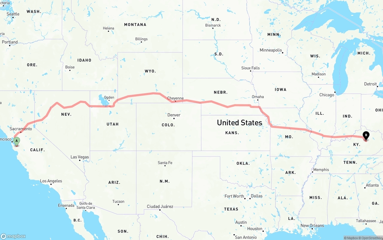 Shipping route from Norman Y. Mineta San Jose International Airport to Kentucky