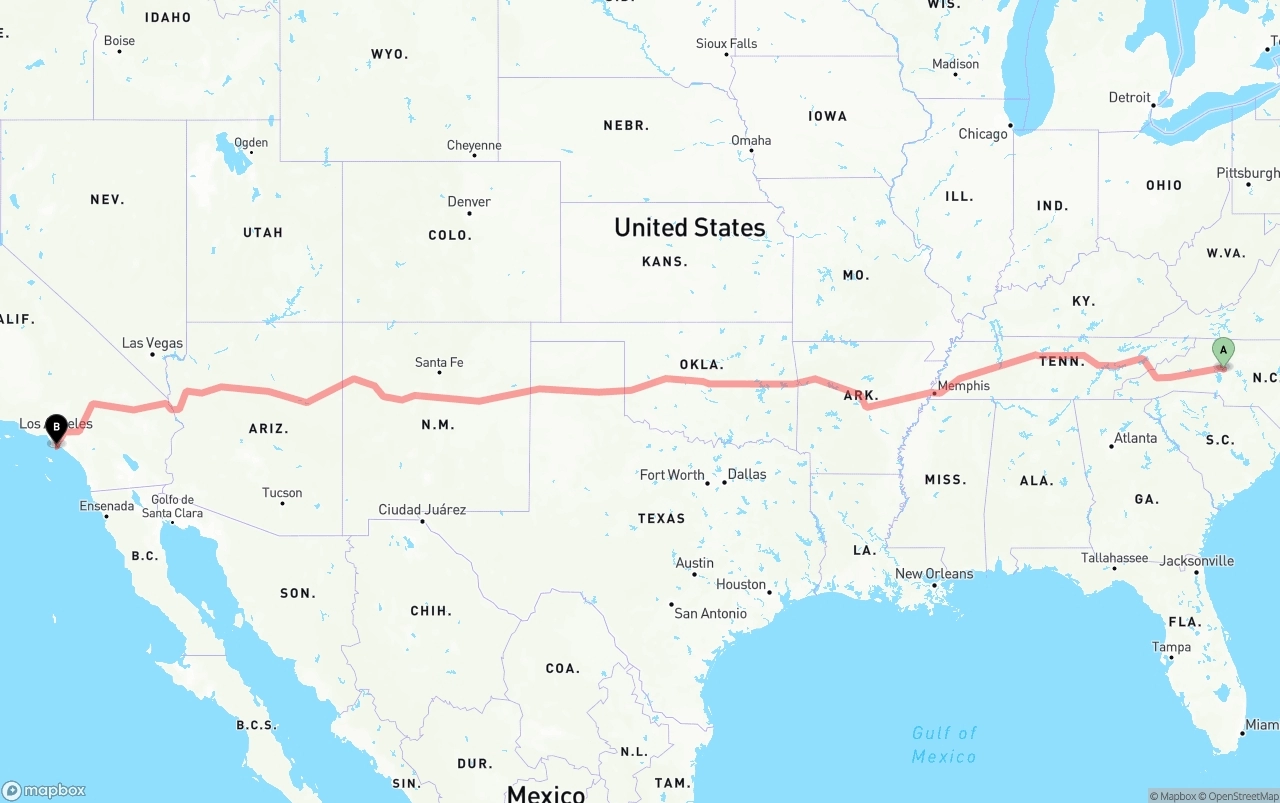 Shipping route from North Carolina to Port of Long Beach