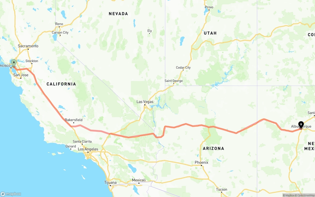 Shipping route from Oakland to Albuquerque