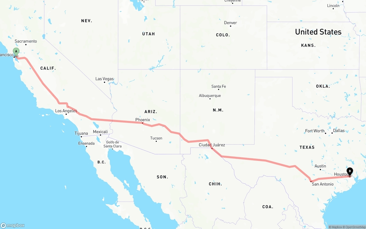 Shipping route from Oakland to Houston
