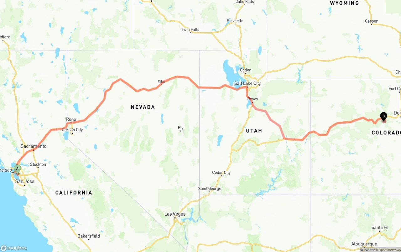 Shipping route from Oakland International Airport to Colorado