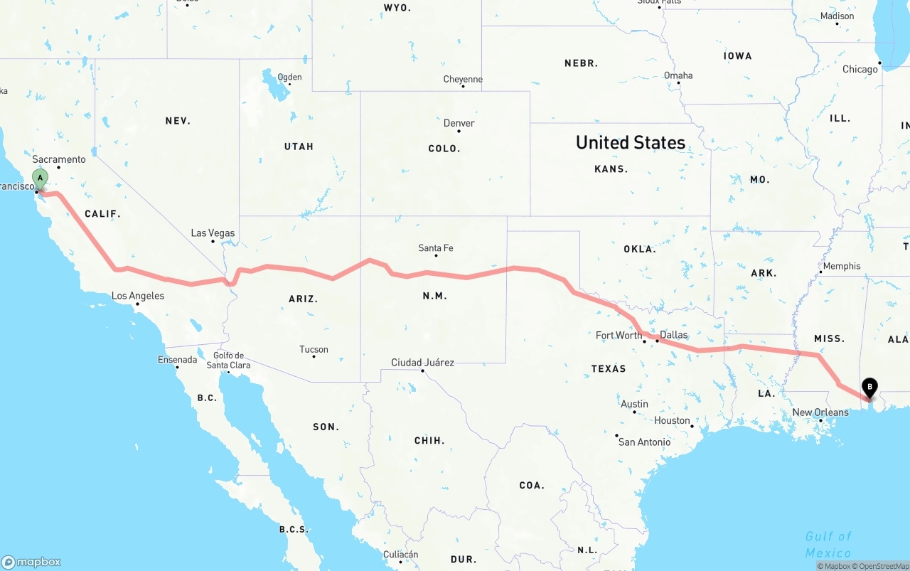 Shipping route from Oakland to Port of Mobile