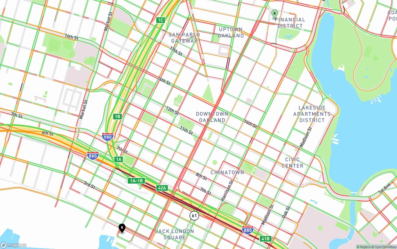Shipping route from Oakland to Port of Oakland