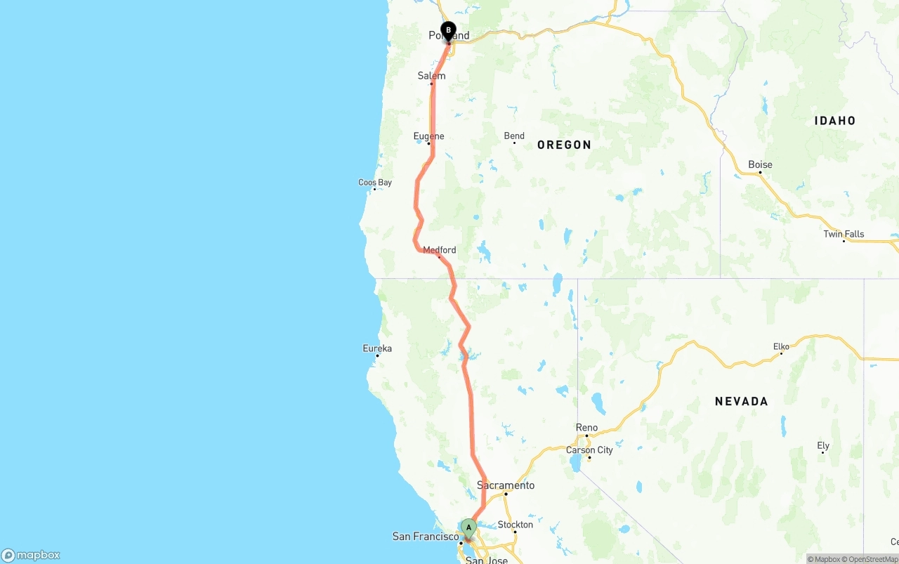 Shipping route from Oakland to Portland