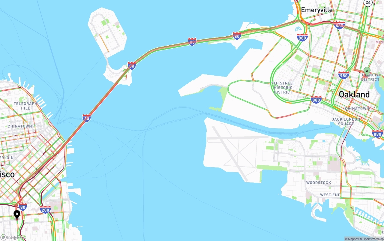 Shipping route from Oakland to San Francisco