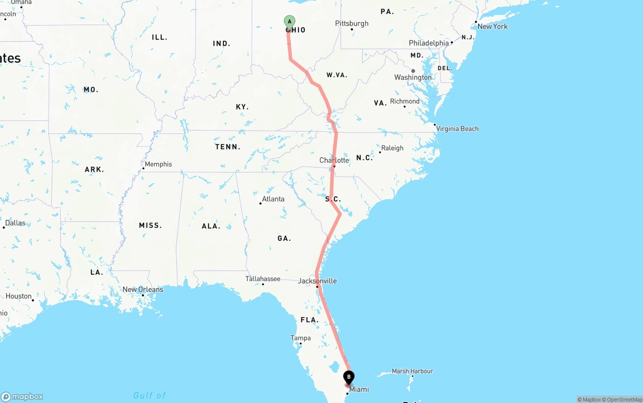 Shipping route from Ohio to Port of Port Everglades