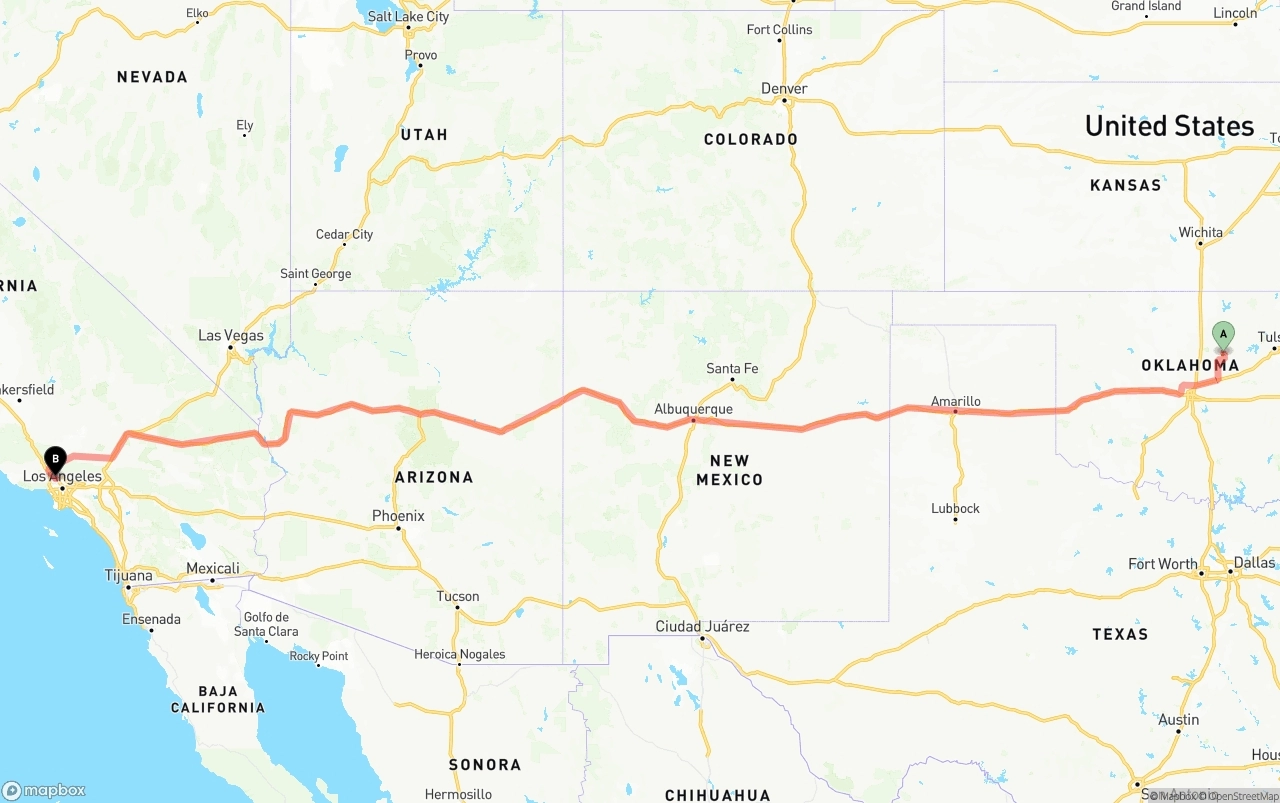 Shipping route from Oklahoma to Bob Hope Airport