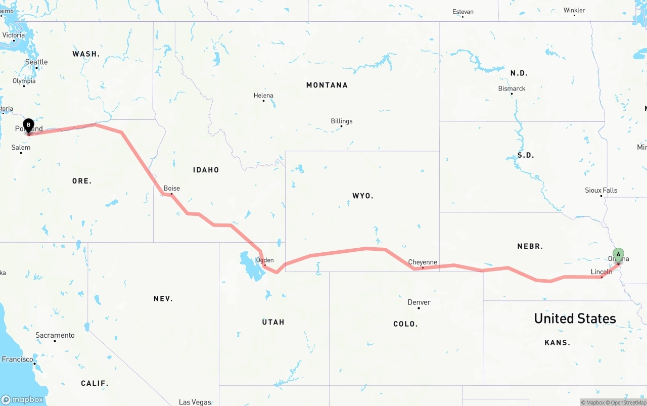 Shipping route from Omaha to Portland