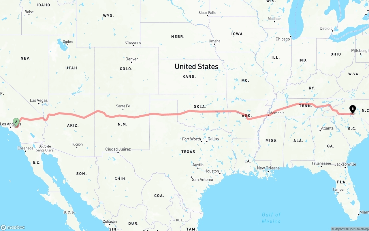 Shipping route from Ontario International Airport to Charlotte