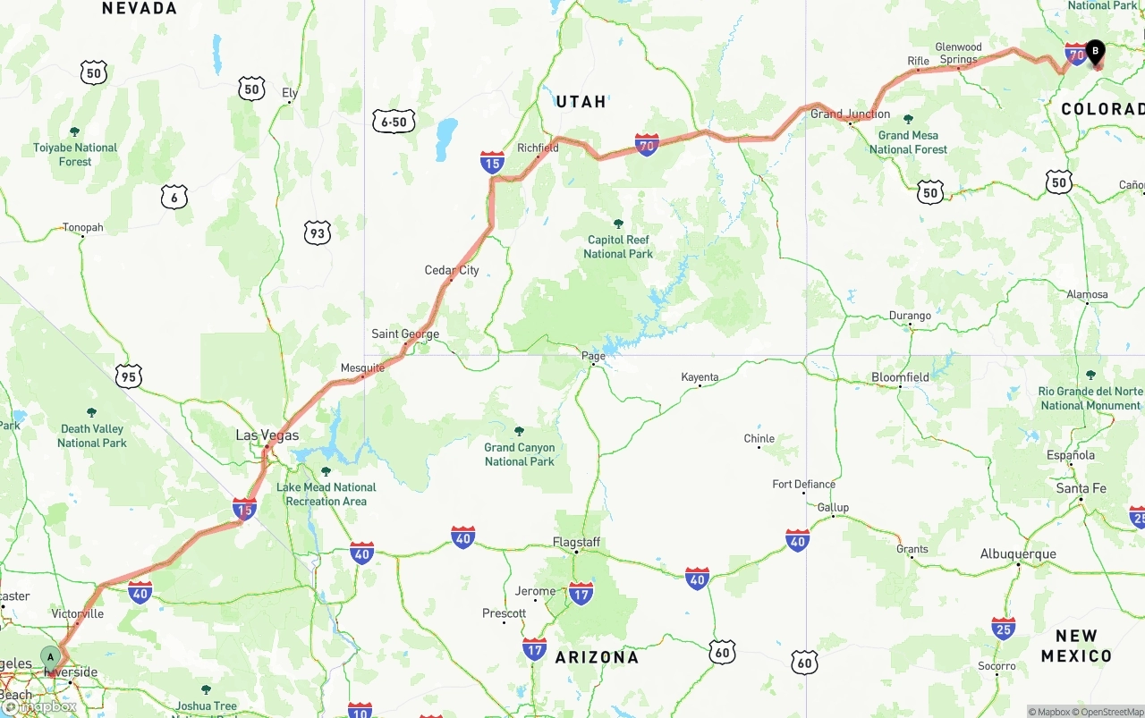 Shipping route from Ontario International Airport to Colorado