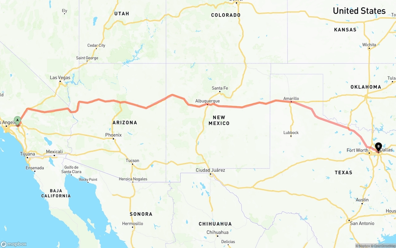 Shipping route from Ontario International Airport to Dallas