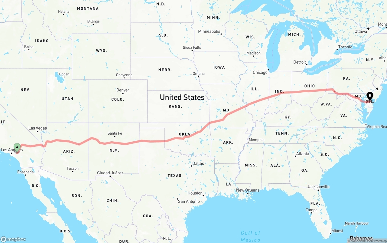 Shipping route from Ontario International Airport to Delaware