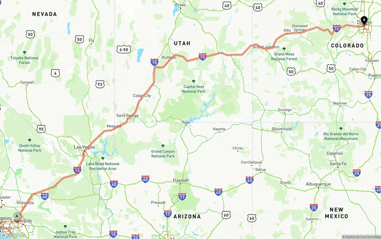 Shipping route from Ontario International Airport to Denver