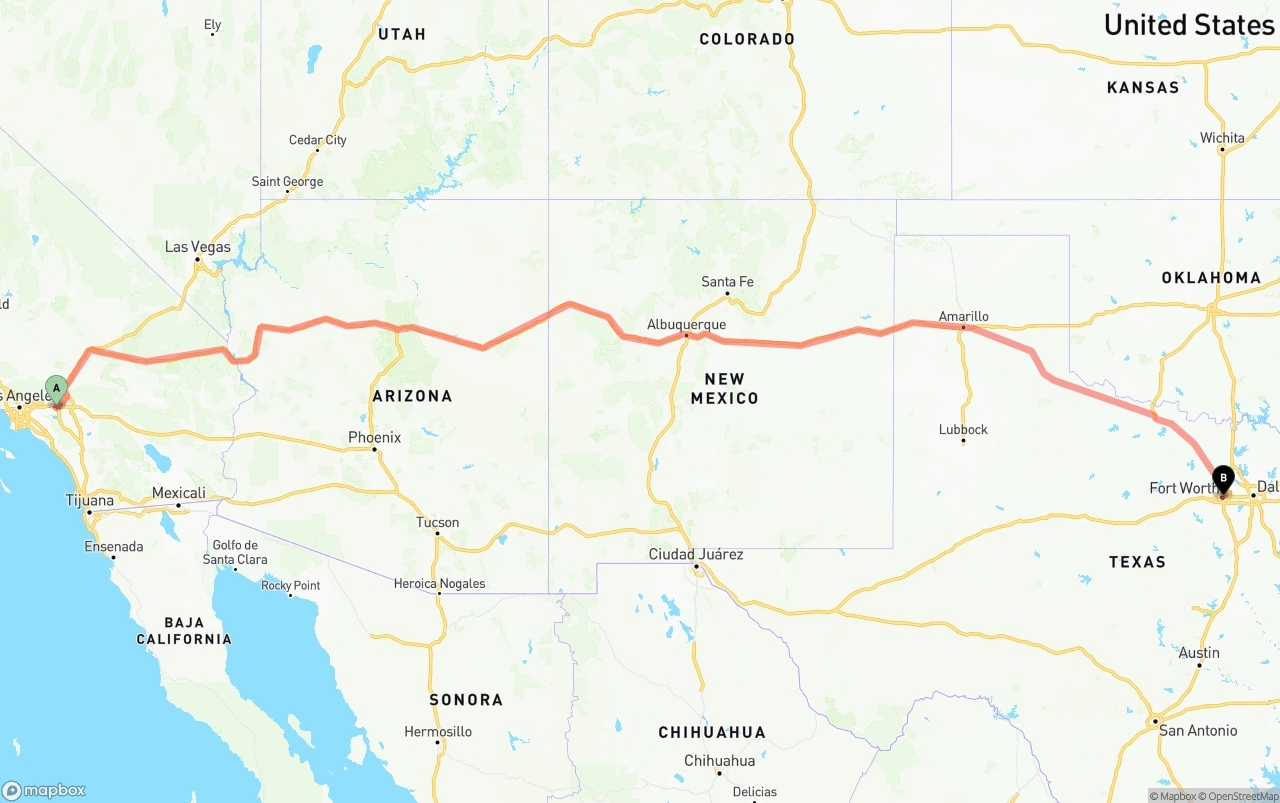 Shipping route from Ontario International Airport to Fort Worth