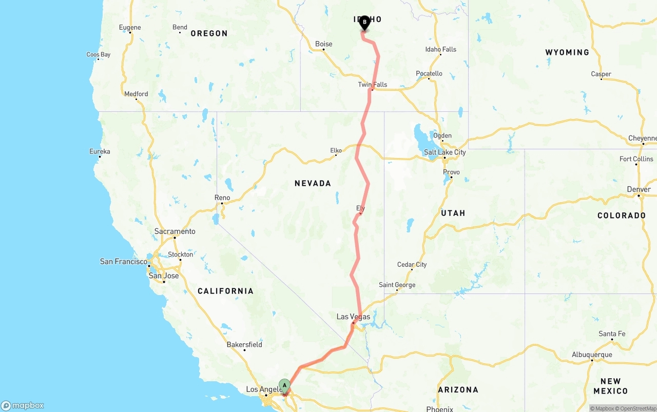 Shipping route from Ontario International Airport to Idaho