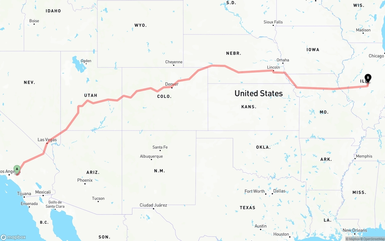 Shipping route from Ontario International Airport to Illinois
