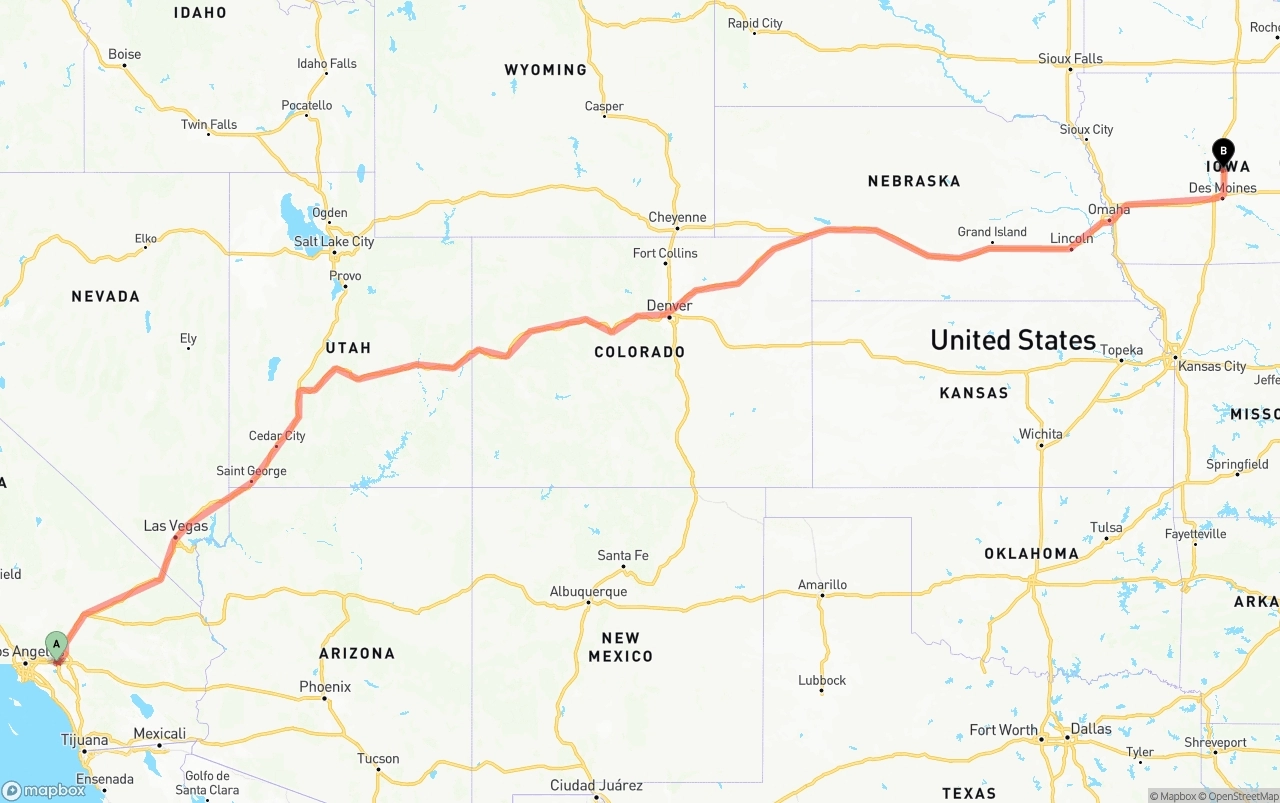 Shipping route from Ontario International Airport to Iowa