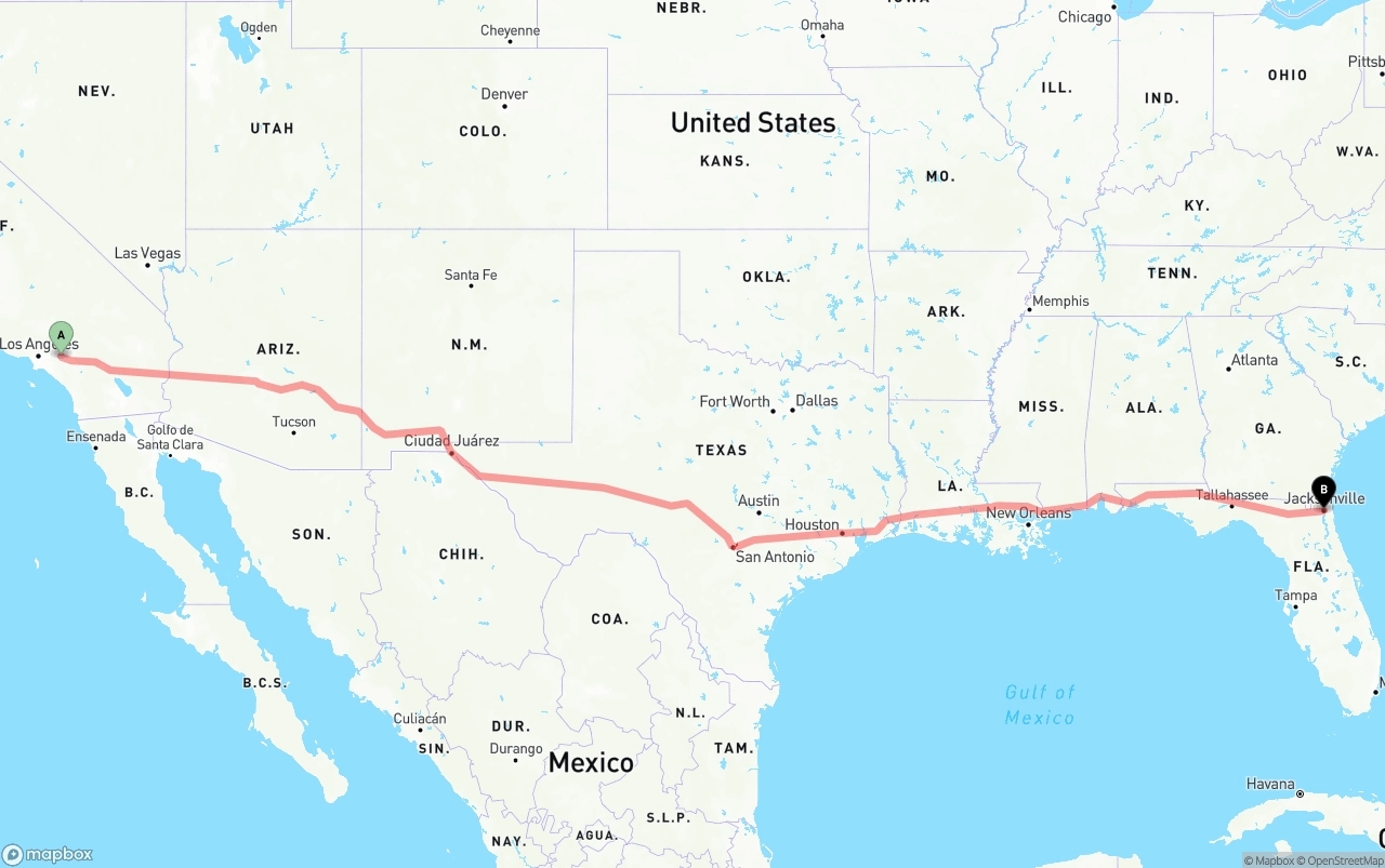 Shipping route from Ontario International Airport to Jacksonville