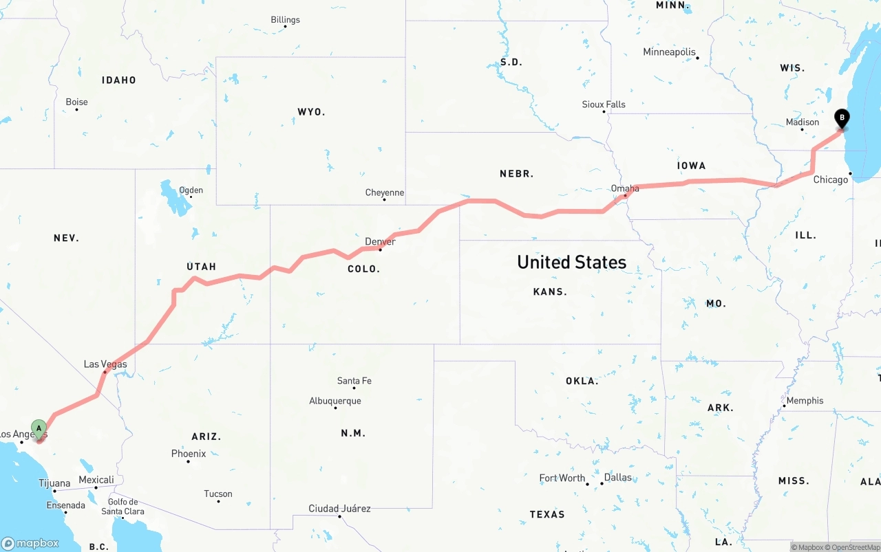 Shipping route from Ontario International Airport to Milwaukee