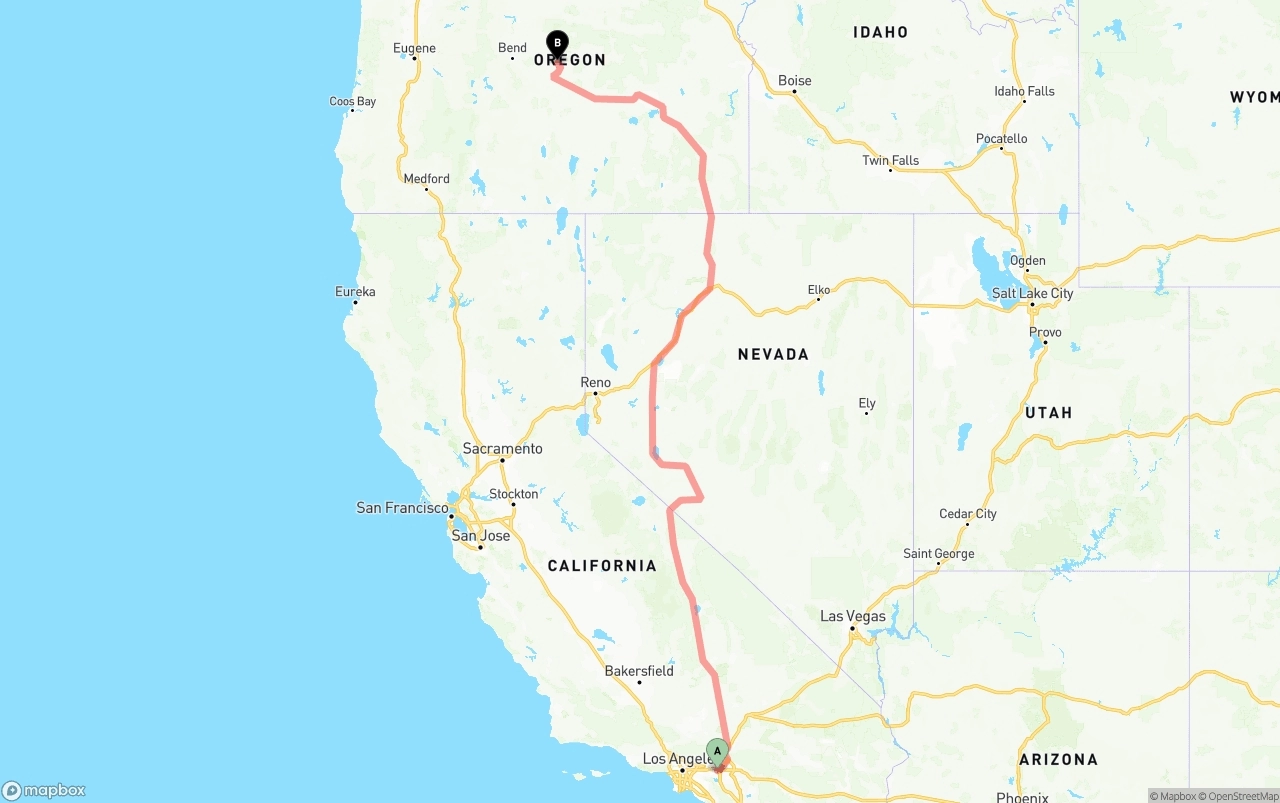 Shipping route from Ontario International Airport to Oregon