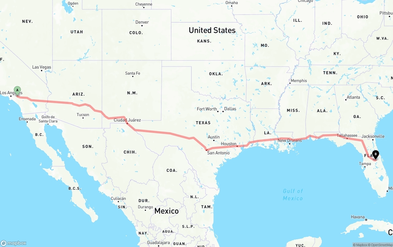 Shipping route from Ontario International Airport to Orlando