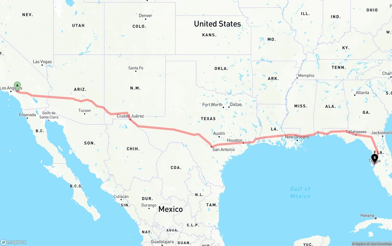 Shipping route from Ontario International Airport to Tampa