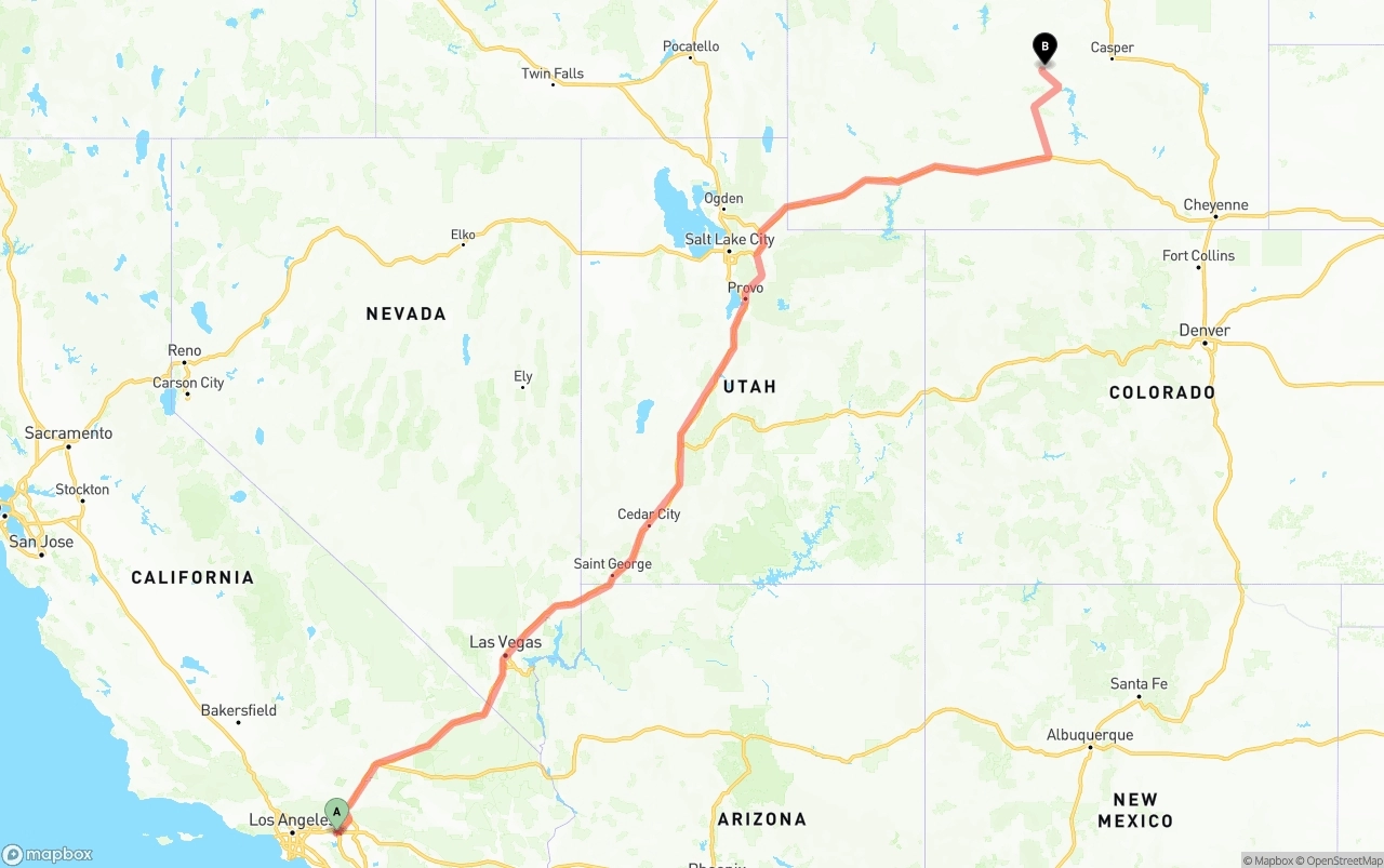 Shipping route from Ontario International Airport to Wyoming