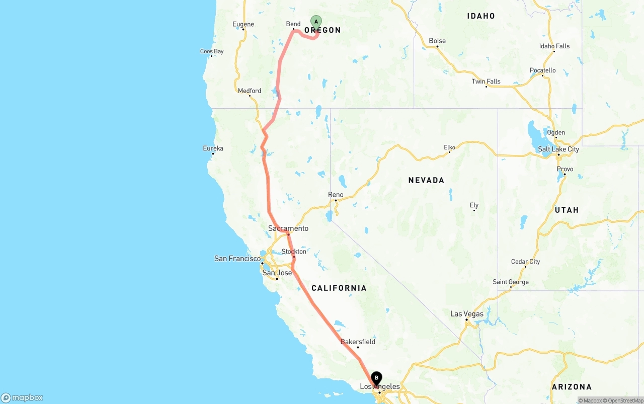 Shipping route from Oregon to Bob Hope Airport