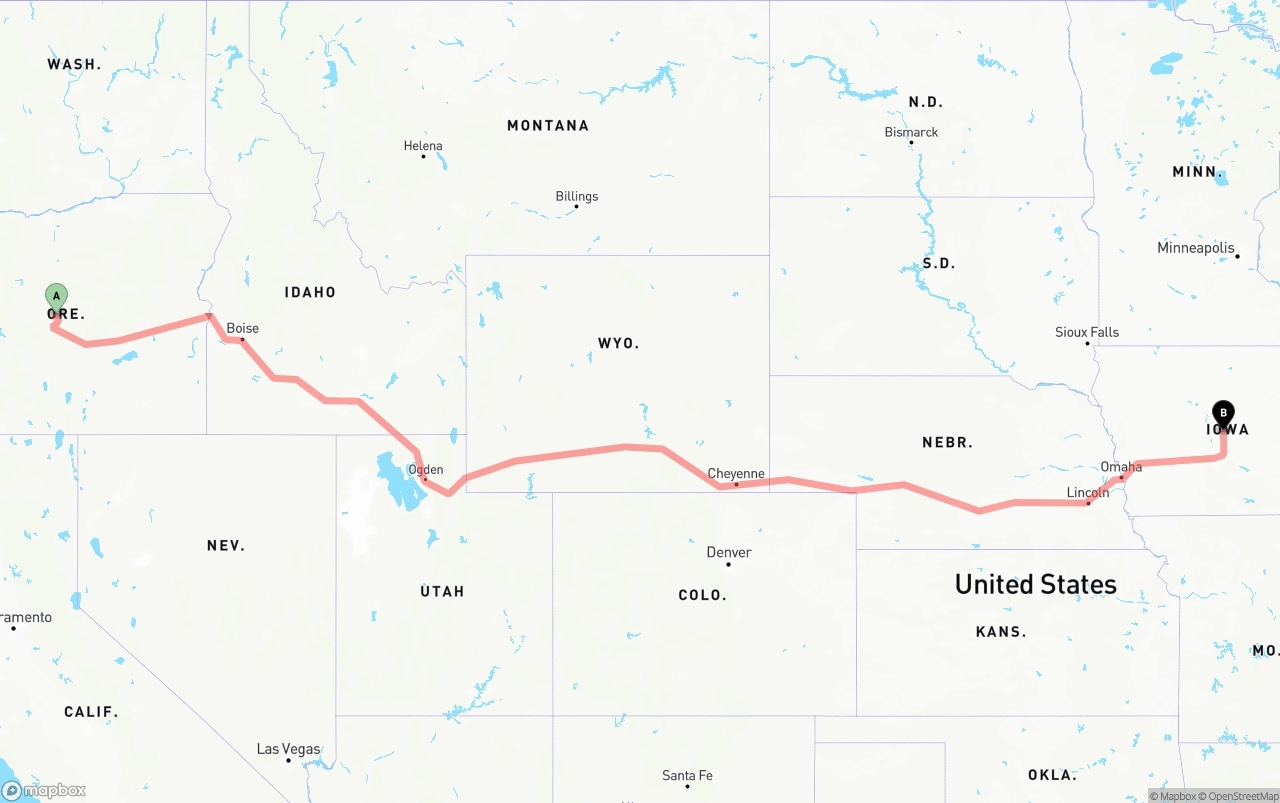 Shipping route from Oregon to Iowa