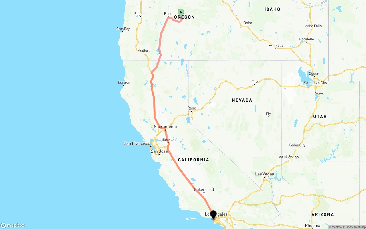 Shipping route from Oregon to Los Angeles International Airport