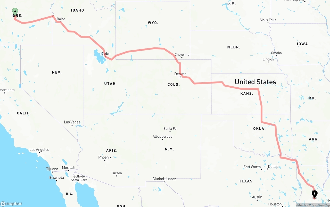 Shipping route from Oregon to Louisiana