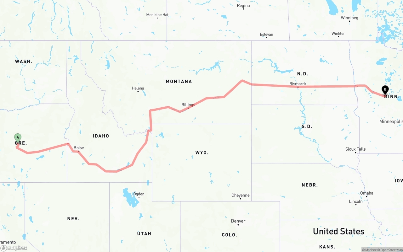 Shipping route from Oregon to Minnesota