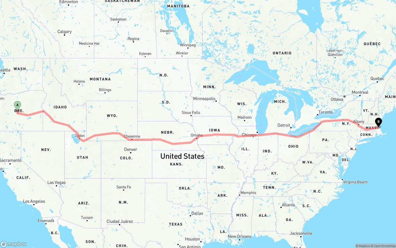 Shipping route from Oregon to Port of Boston