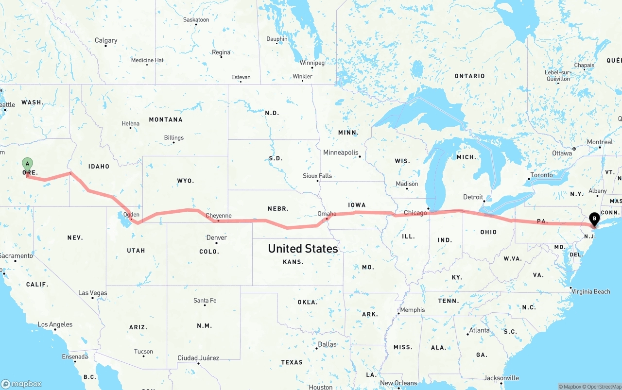 Shipping route from Oregon to Port of New York