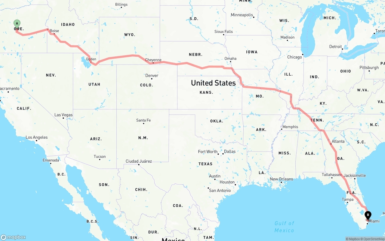 Shipping route from Oregon to Port of Port Everglades